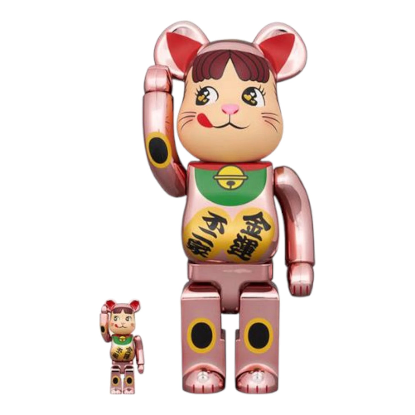 Bearbrick Manekineko Peko-Chan Kinun Double Oval Peach Gold Plated 100% & 400%